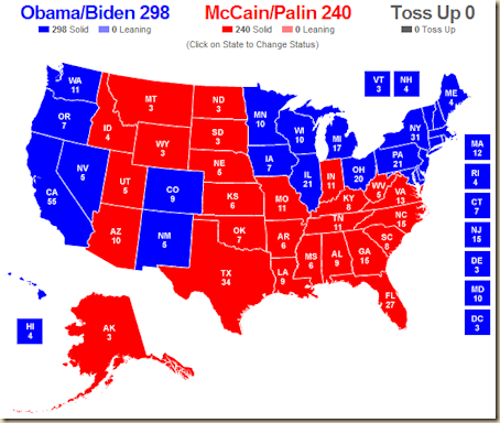 Obama 298, McCain 240